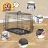 Dog Crate with Divider Panel,30 Inch Double Door Folding Metal Wire Dog Cage with Plastic Leak-Proof Pan Tray, Pet Kennel for Indoor