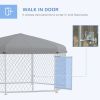 PawHut 6.9' x 6.1' x 4.9' Dog Kennel Outdoor Dog Run with Waterproof, UV Resistant Roof, Lockable Door, for Medium and Large-Sized Dogs, Silver