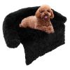 Black Plush Calming Dog Couch Bed with Anti-Slip Bottom