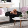 Black Plush Calming Dog Couch Bed with Anti-Slip Bottom